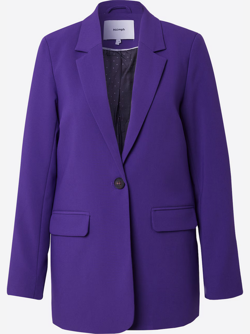 Purple blazer with a button on a white background