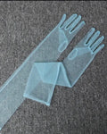 Blue gloves on a textured gray background