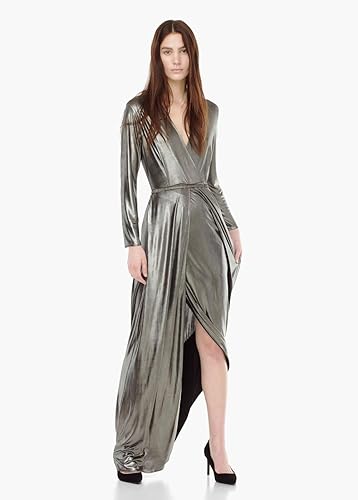 Woman in and silver dress and black shoes