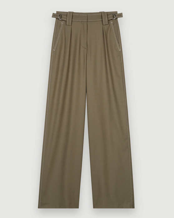 Khaki pants with a belt on a light gray background
