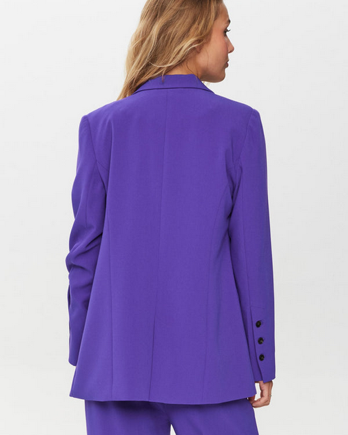Purple suit with black buttons on a white background